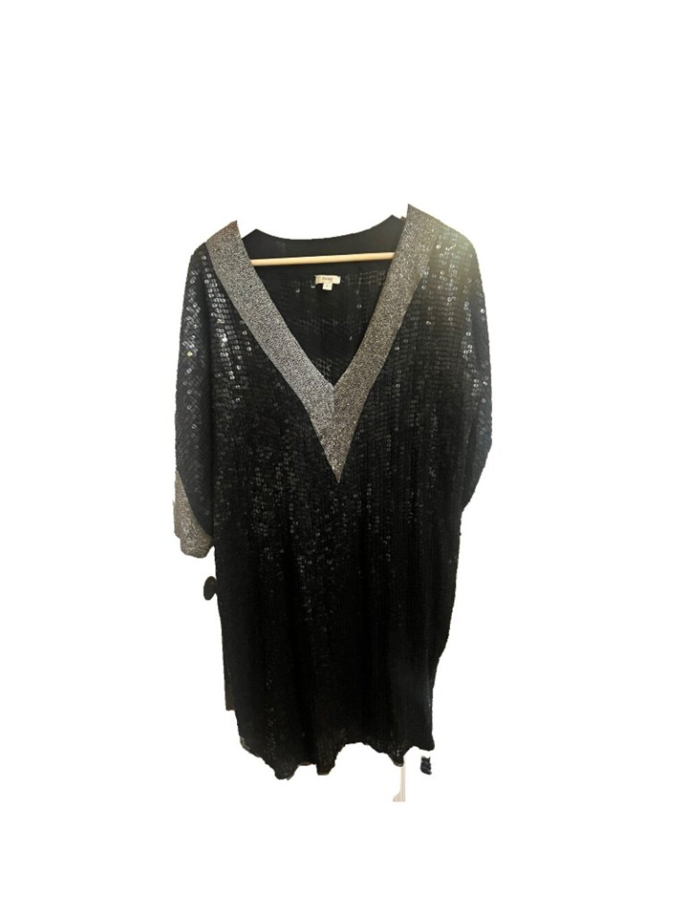Foley L Black Sequin Silk V Neck Kaftan Dress Tunic Top cocktail formal disco. E - Picture 2 of 8